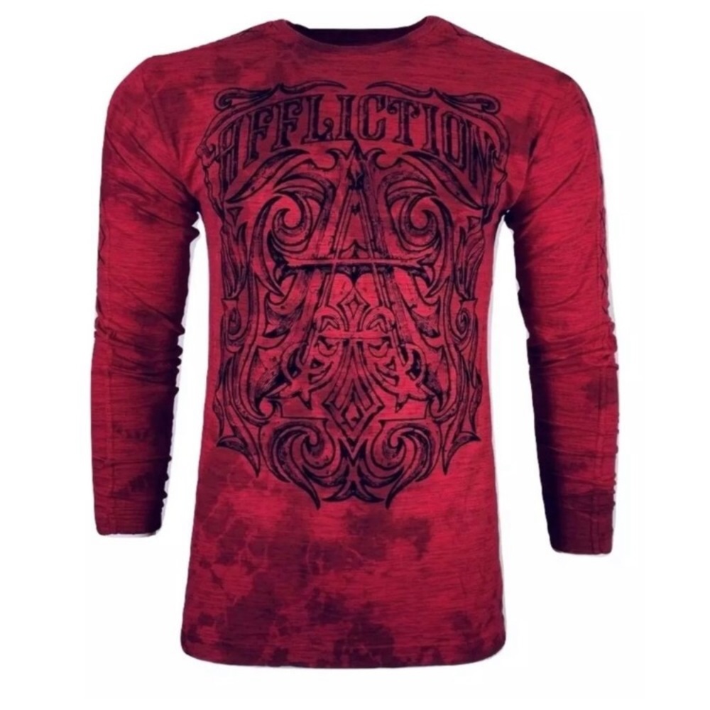 NWT Men’s Affliction Causeway Red/Burgundy Long Sleeve Tee